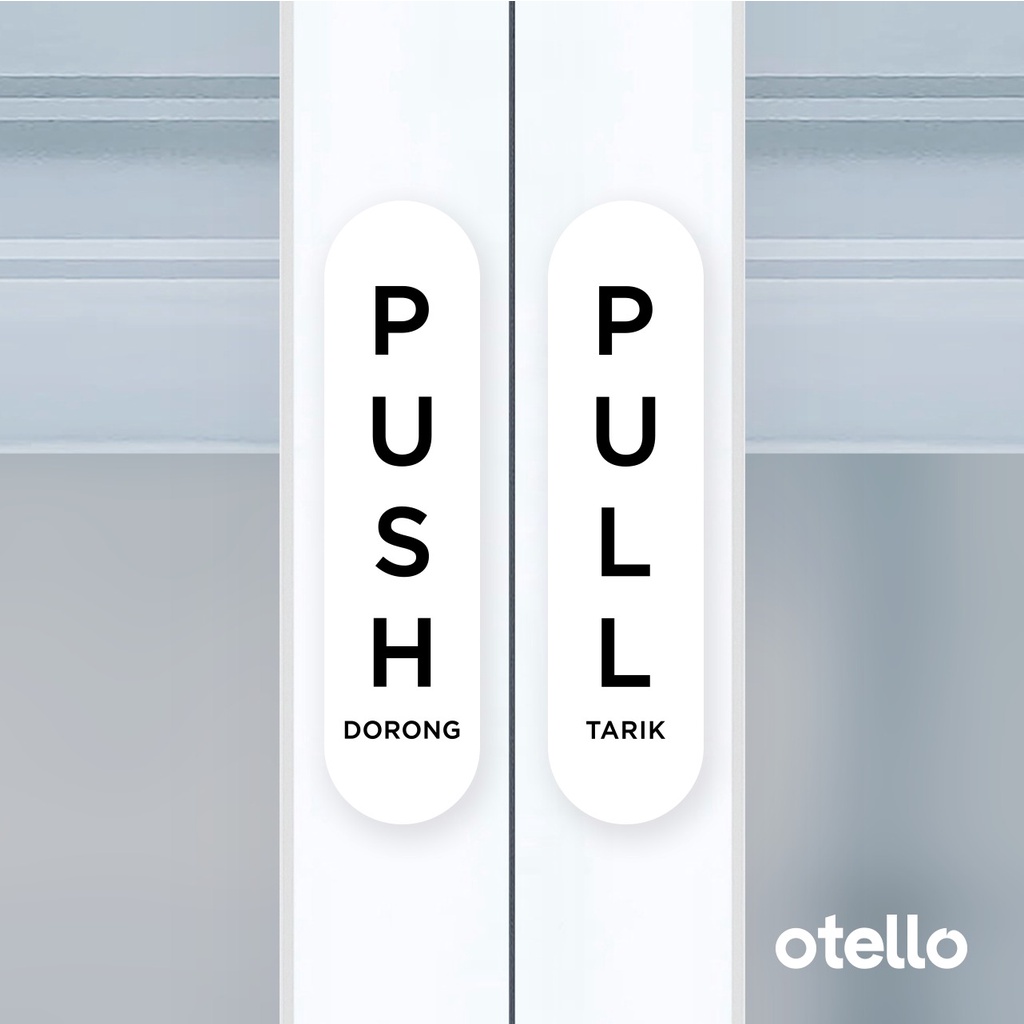 Otello Label Sticker Push Pull Rounded Classic Sign Acrylic Kayu Modern Minimalist Signage Board Label Akrilik Kayu Pintu Tempel Stiker Pintu Kafe Restoran Kantor Gedung