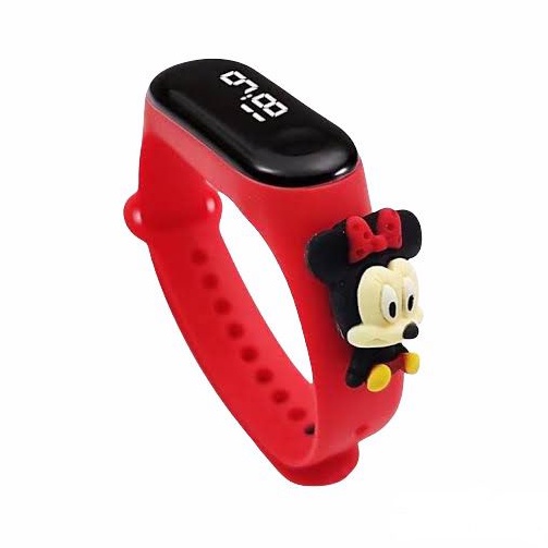 Jam Tangan Digital Elektronik Tahan Air Led Rubber IP67 Motif Kartun Anak Laki-laki Perempuan Pria Wanita Couple Dewasa Semua Umur Gelang JF061 JA006-RED MINNIE
