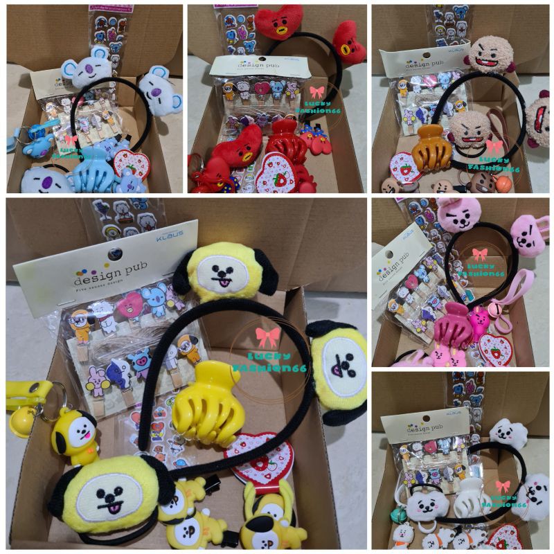 GIFT BOX Bt21 BTS ( bando, karet, stiker, jedai, gantungan kunci bts, jepit foto bts)