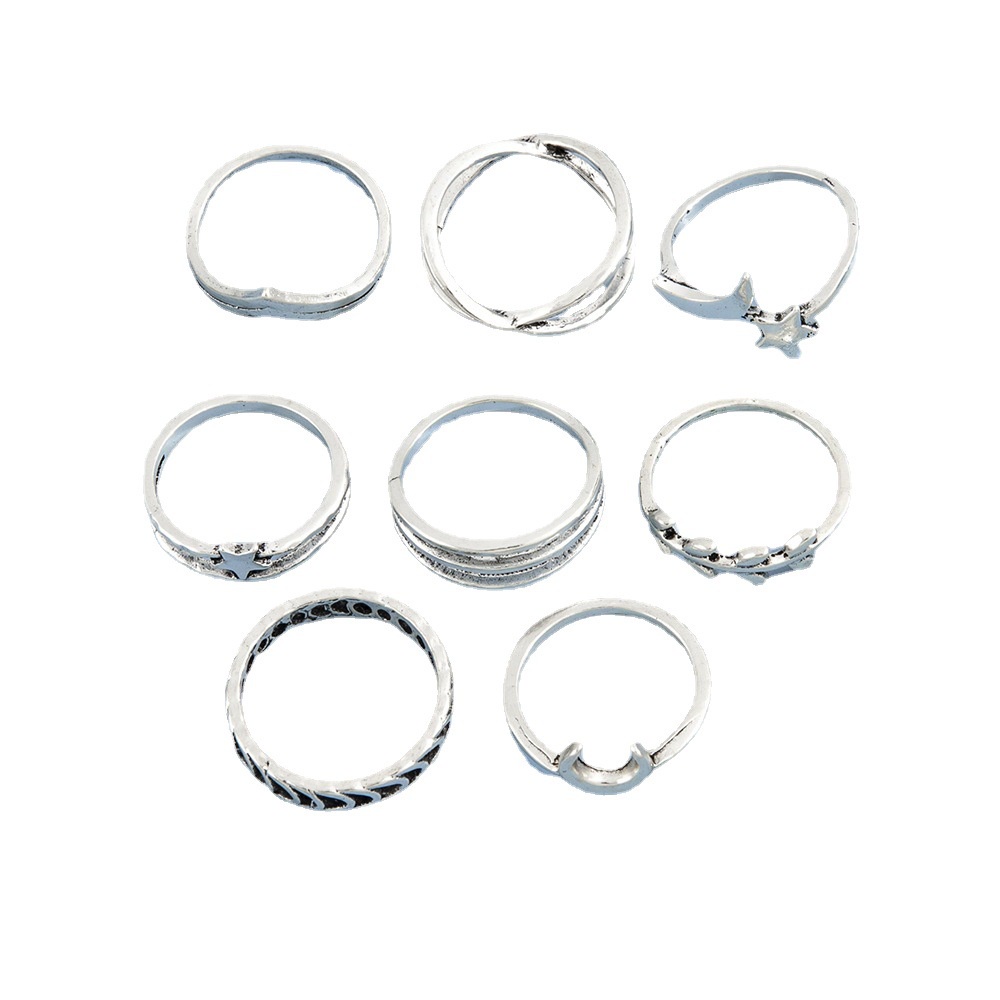 8pcs / Set Cincin Aneka Bentuk Gaya Vintage Warna Gold / Silver Untuk Wanita