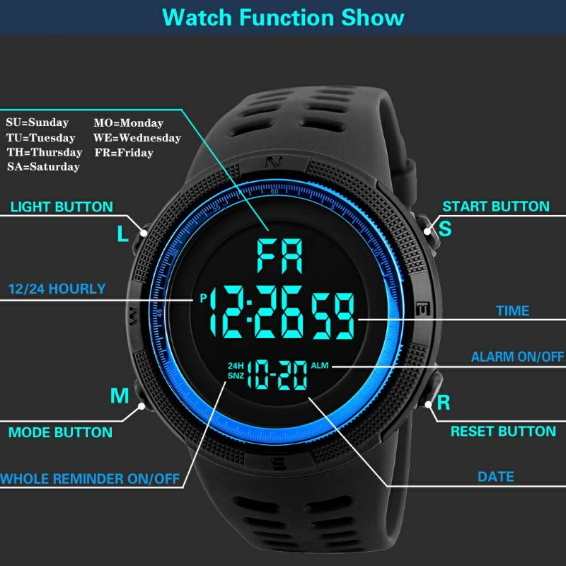 Jam Tangan Pria Digital Watch Stylish Cowok Waterproof Original Hitam SKMEI