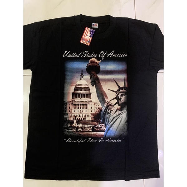Kaos USA  – Bendera Amerika & Patung Liberty | Baju Souvenir Amerika Unisex