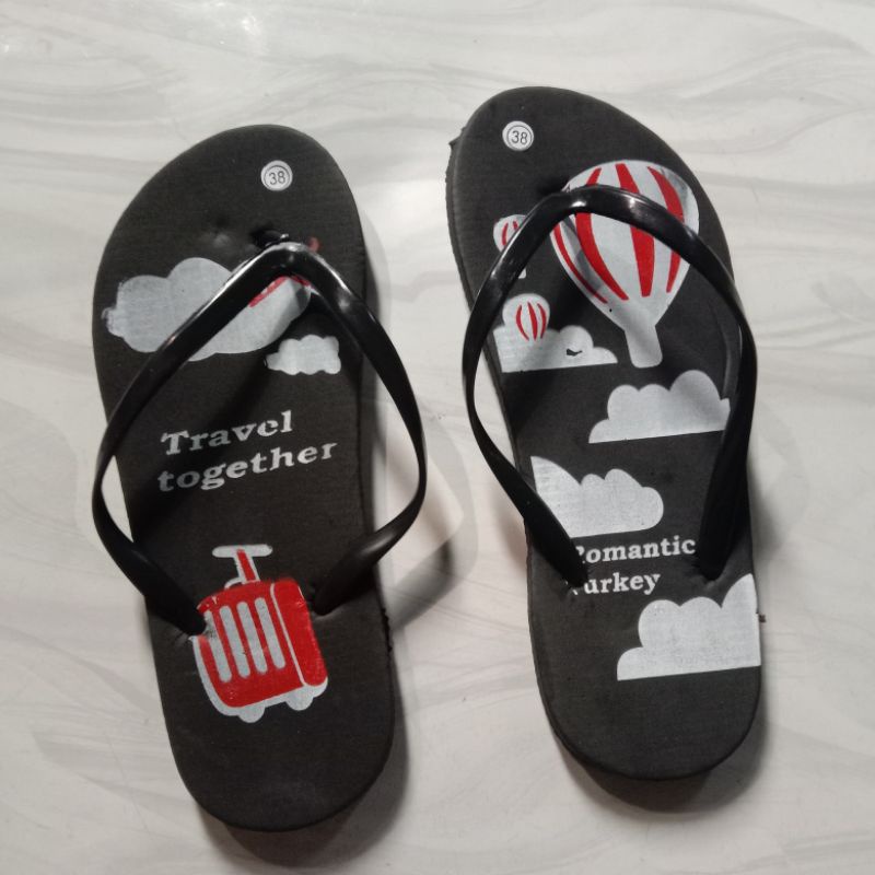 sandal jepit spon hitam travel together, sandal murah, sandal wanita