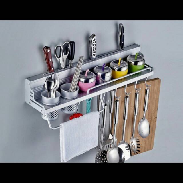 Rak dinding dapur rak gantung aluminium alat masak kitchen set