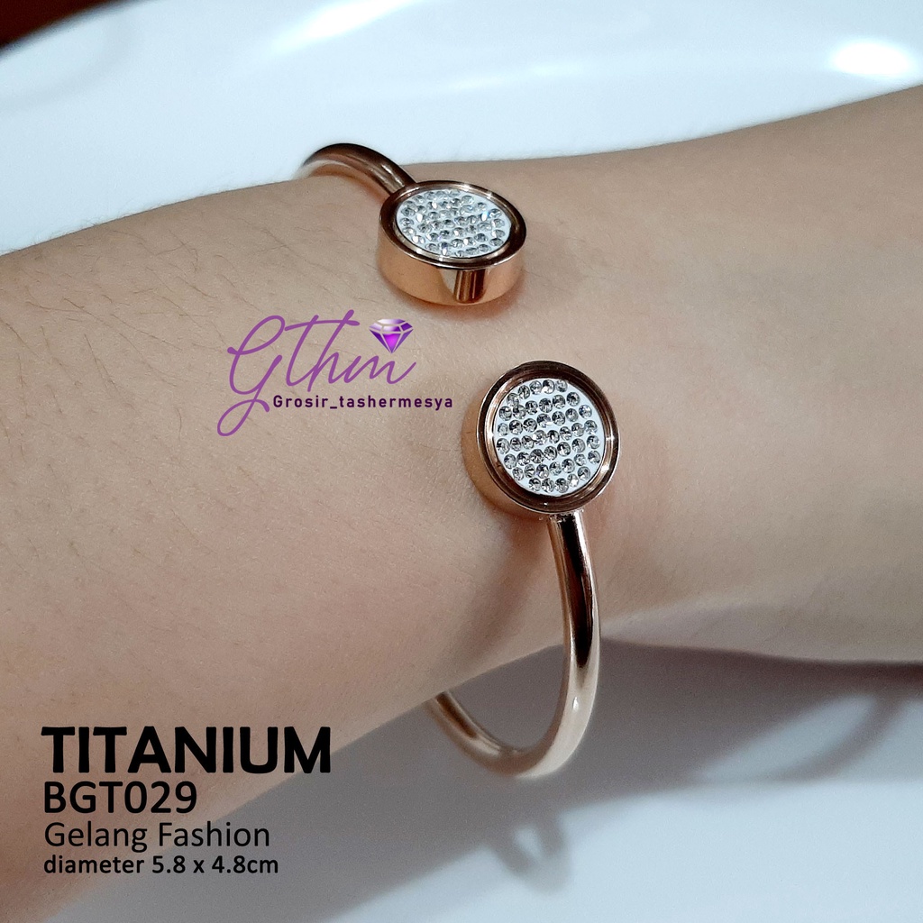 gelang tangan wanita Titanium BVL Diamond Perhiasan Fashion import Premium Anti Karat Model Cuff Simple BGT029