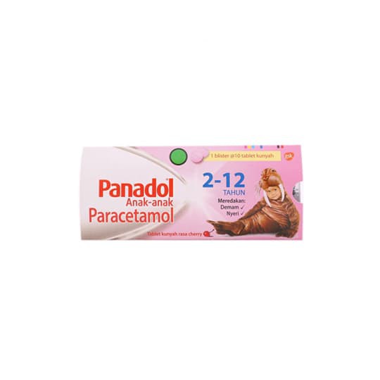 Panadol Anak-anak Paracetamol 2-12 Tahun, (Tablet kunyah rasa cherry).