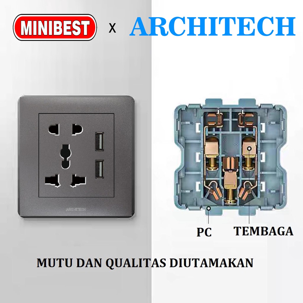 [ARCHITECH] ARCHITECH SAKLAR STOP KONTAK INFINITY GREY A63 ARCHITECH  SAKLAR RUMAH