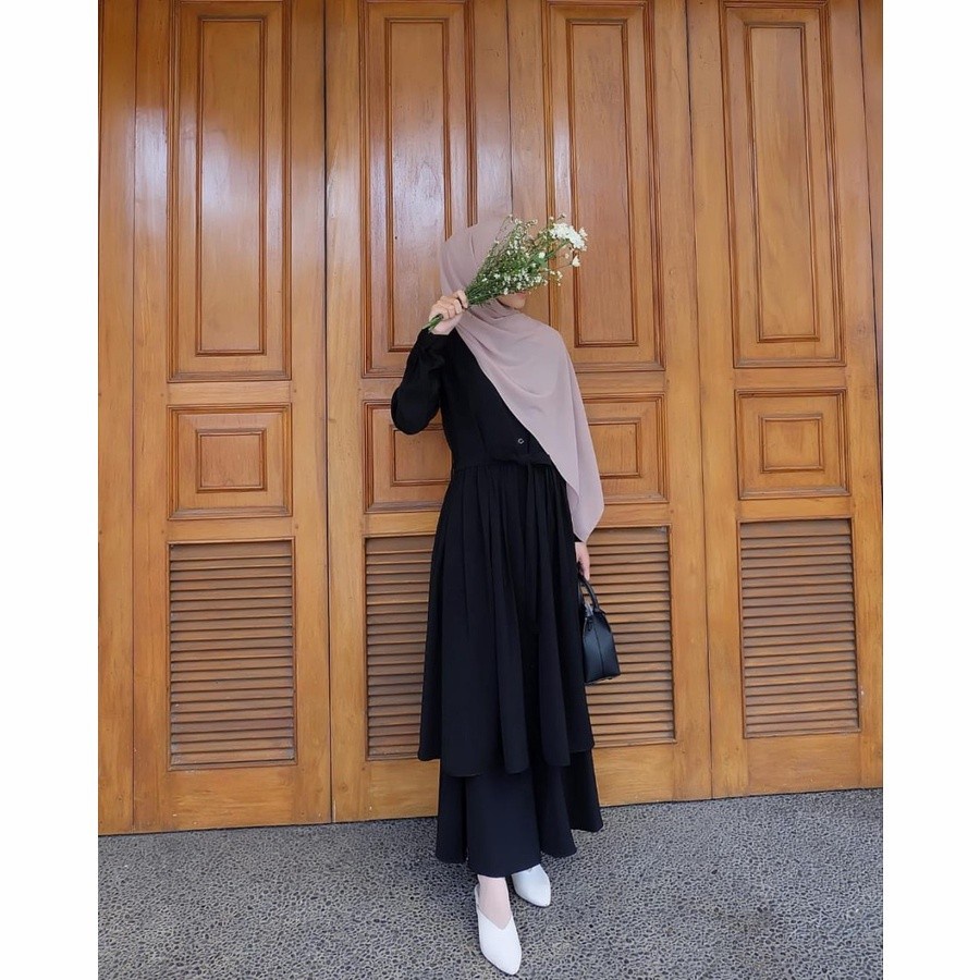 Baju Gamis wanita Lebaran Terbaru 2021 Polka Syari Bahan adem motif Polkadot L XL Tali Pinggan X0W9