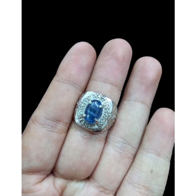 cincin natural batu permata mata utama blue safir australia ring alpaka ringsize 17/18