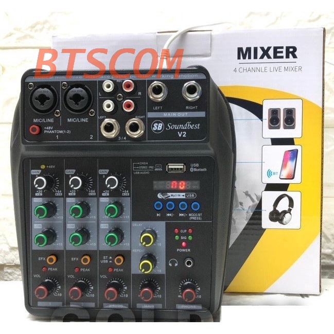 Mixer SoundBest V2 Original 4 Channel Bluetooth - USB recording