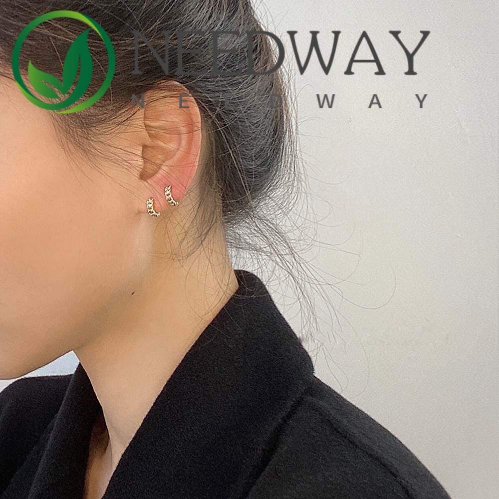 NEEDWAY Temperament Stud Earrings Tide Copper Ear Bone Studs Women Korean Personality Retro Girls Simple Fashion Jewelry/Multicolor