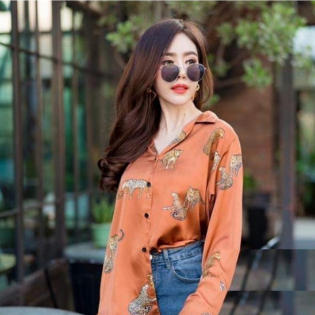 BAJU 5758 3M THREE M TM Tiger Oversized Kemeja Outwear Pakaian Wanita Fashion Pantai Impor Import