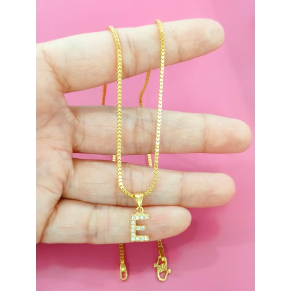 KALUNG MILANO DAN LIONTIN INISIAL E PERAK 925 LAPIS EMAS 24K