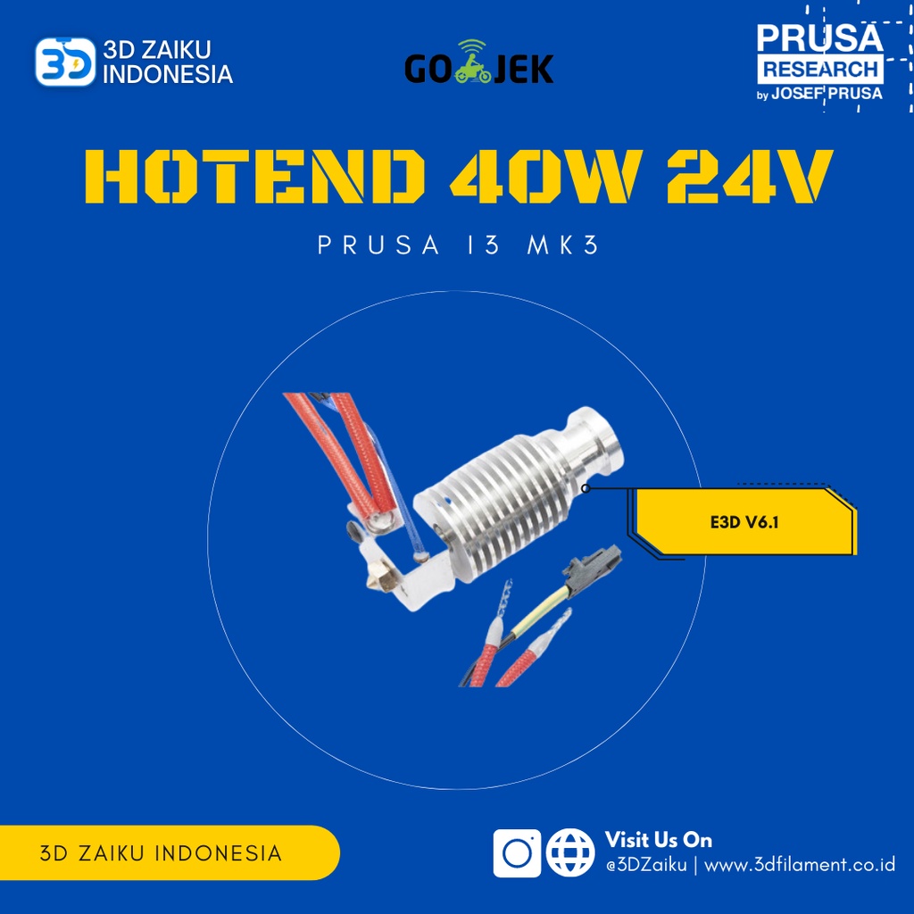 Original Prusa i3 MK3 E3D V6.1 Assembled Hotend 40W 24V