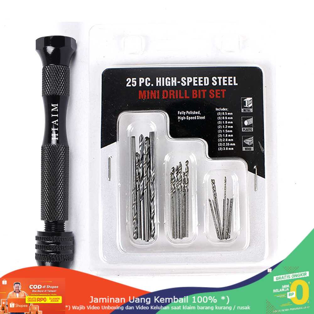 (BISA COD) RVOSTR HIAIM Bor Tangan Manual HSS Twist Drills + 25 Mata Bor Mini - MDBK5