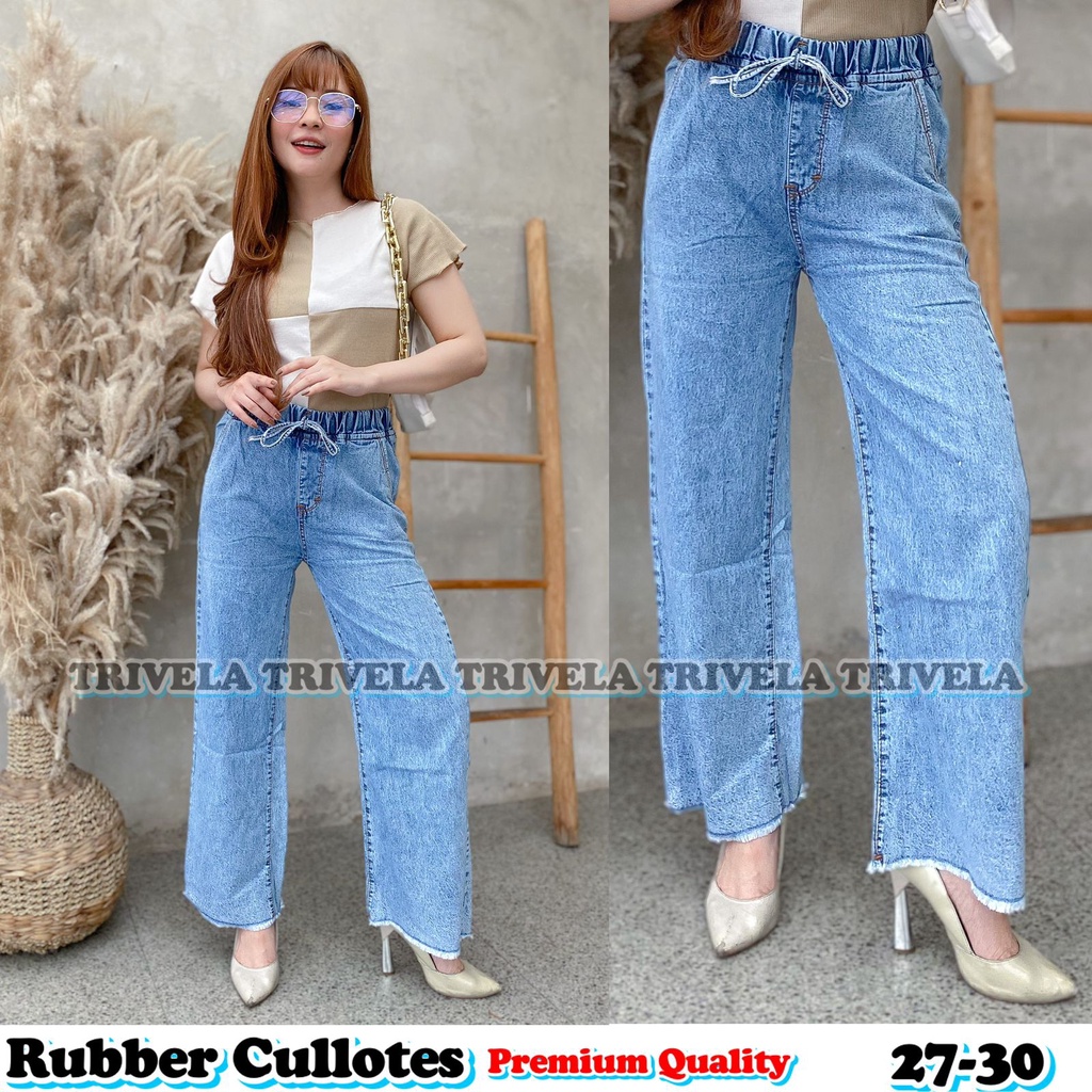 Rubber Cullotes / Celana Kulot Jeans Karet Pinggang Wanita