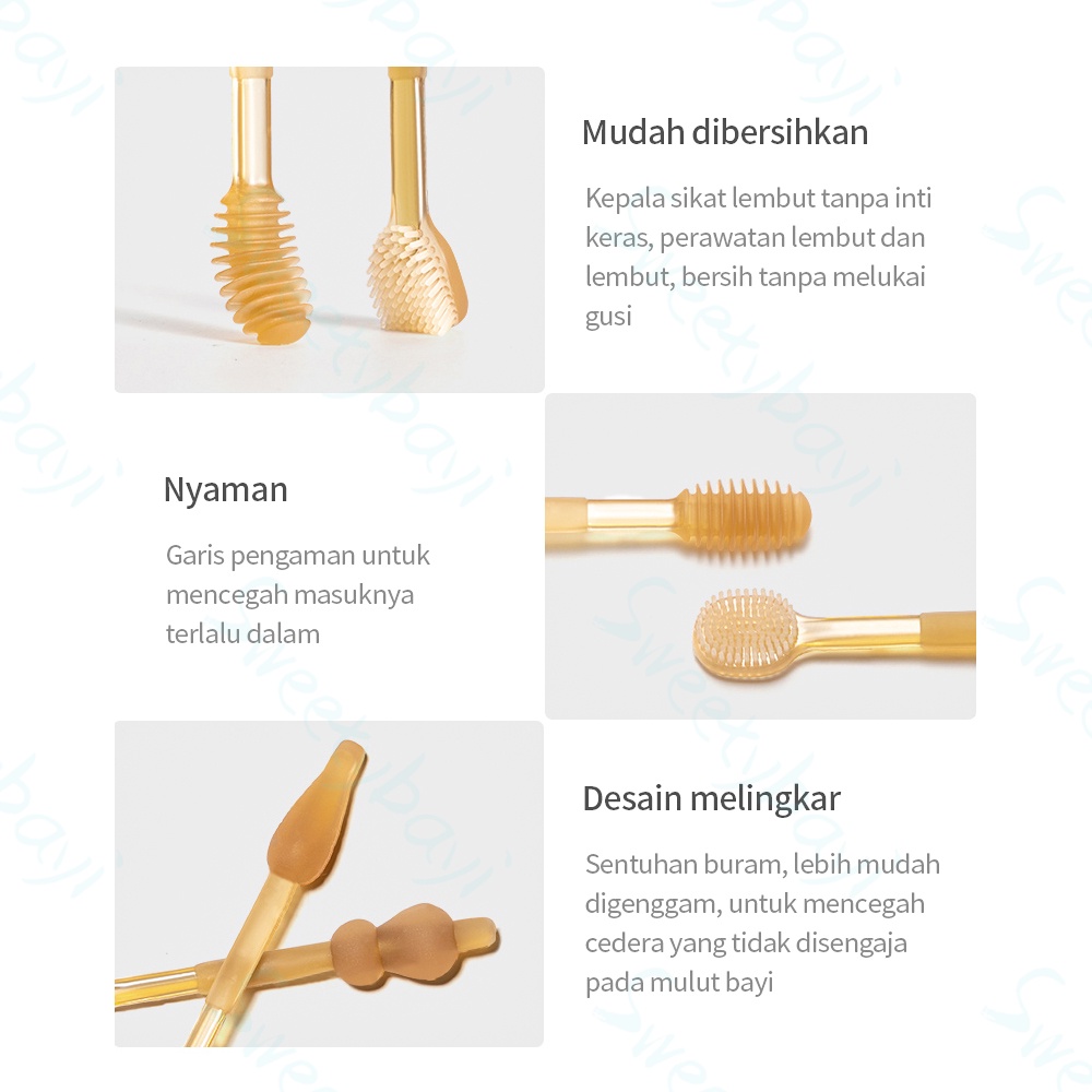 Sweetybayi 2in1Sikat gigi sikat lidah bayi silikon Baby toothbrush lembut