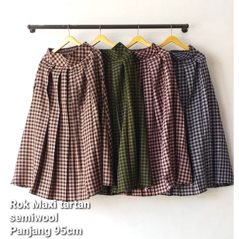 rok maxi skirt tartan  semiwoll panjang kotak kotak sedang