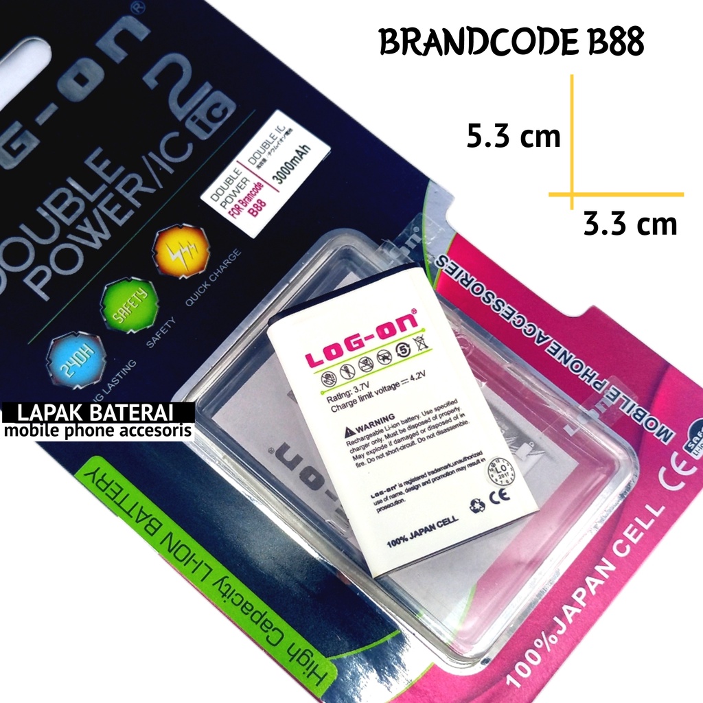 LOG - ON Baterai Brandcode B88 Double IC Protection Battery Batre
