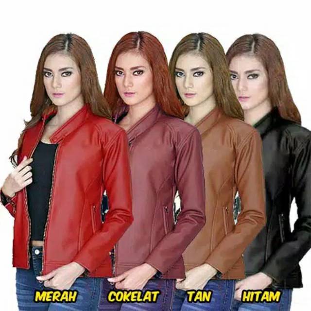 Jaket Kulit Wanita Casual British Style Jaket PU leather syntetis