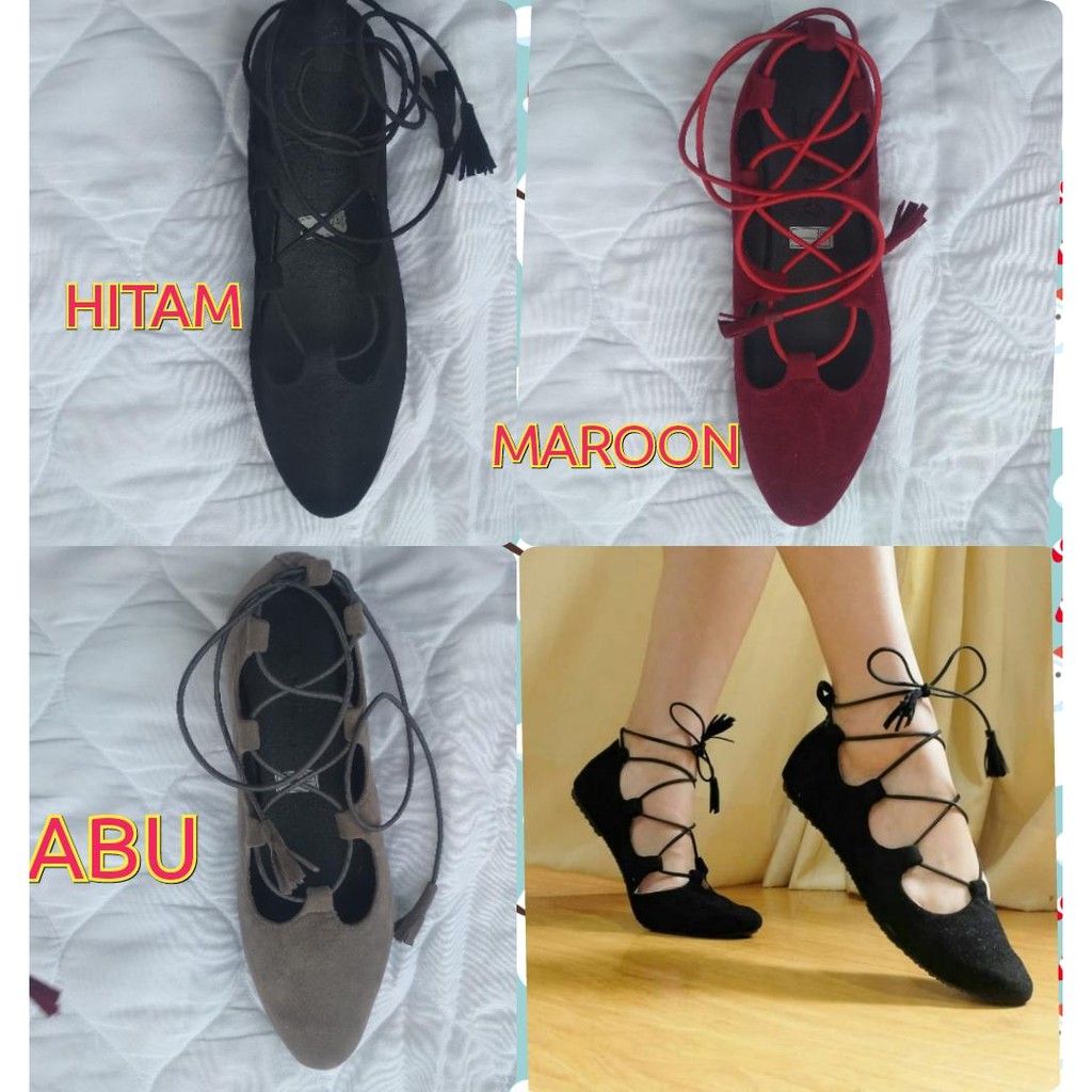 Flat shoes balerina tali karet rumbai - R2AJAKARTA