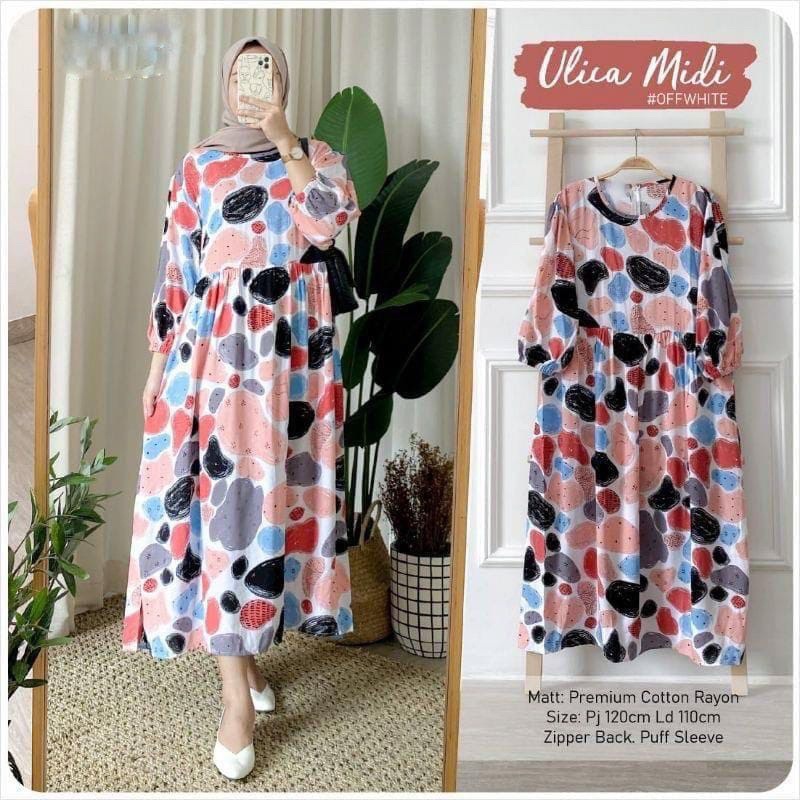 DRESS TUNIK MIDI BAJU MUSLIM REMAJA KEKINIAN BAHAN  KATUN  ADEM