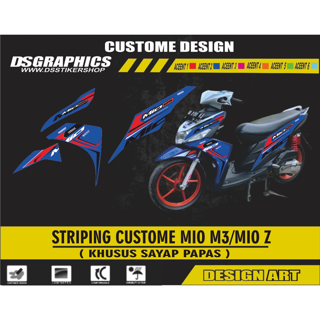 STRIPING VARIASI SEMI DECAL CUSTOME MIO M3 WARNA BIRU LIS MERAH