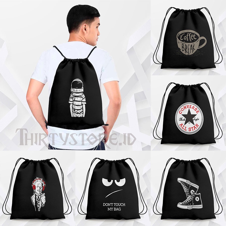 Tas Serut Pria Dan Wanita Anti Air Ransel Olahraga Lari Renang Basket Futsal Drawstring Bag Gym Polos