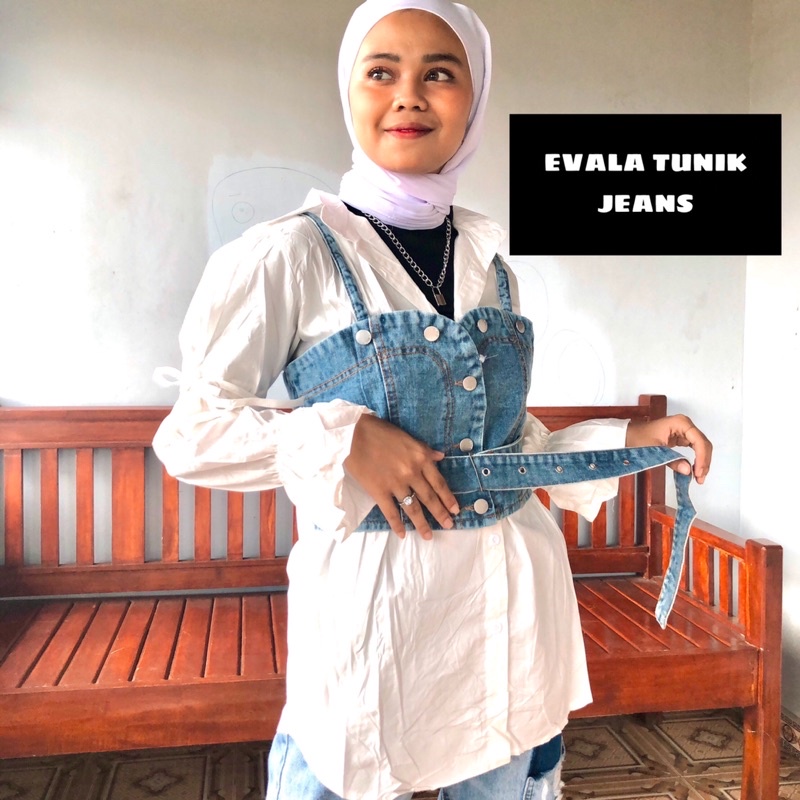 EVALA TUNIK JEANS WANITA FREE OUTER BAHAN KATUN JEANS IMPORT PREMIUM BANGKOK KOREAN STYLE WANITA