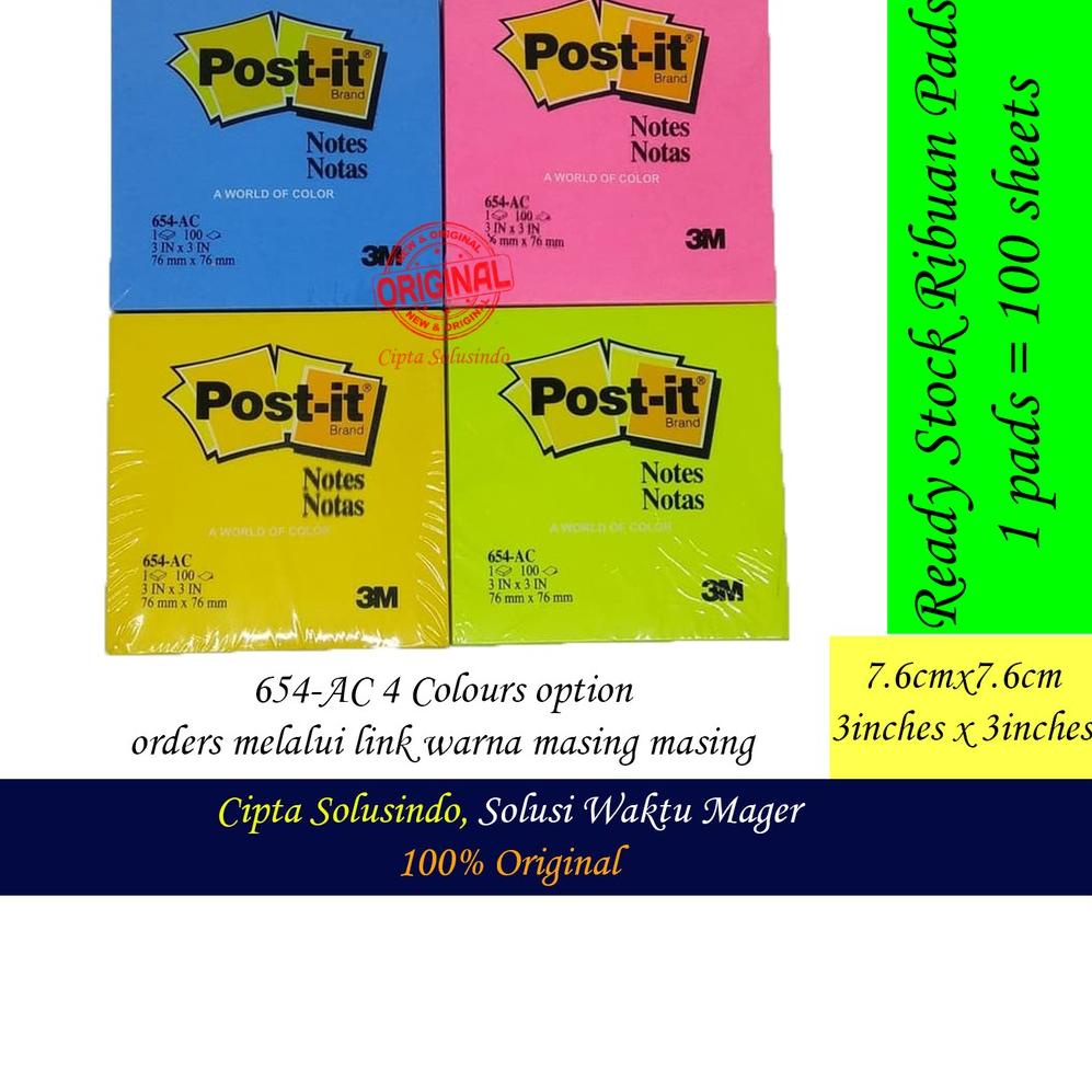 

(PROMO JNI77) Stiky notes - post it - ukuran 7.6 cm x 7.6 cm (3 inch x 3 inch) per warna [654-ac] ✩