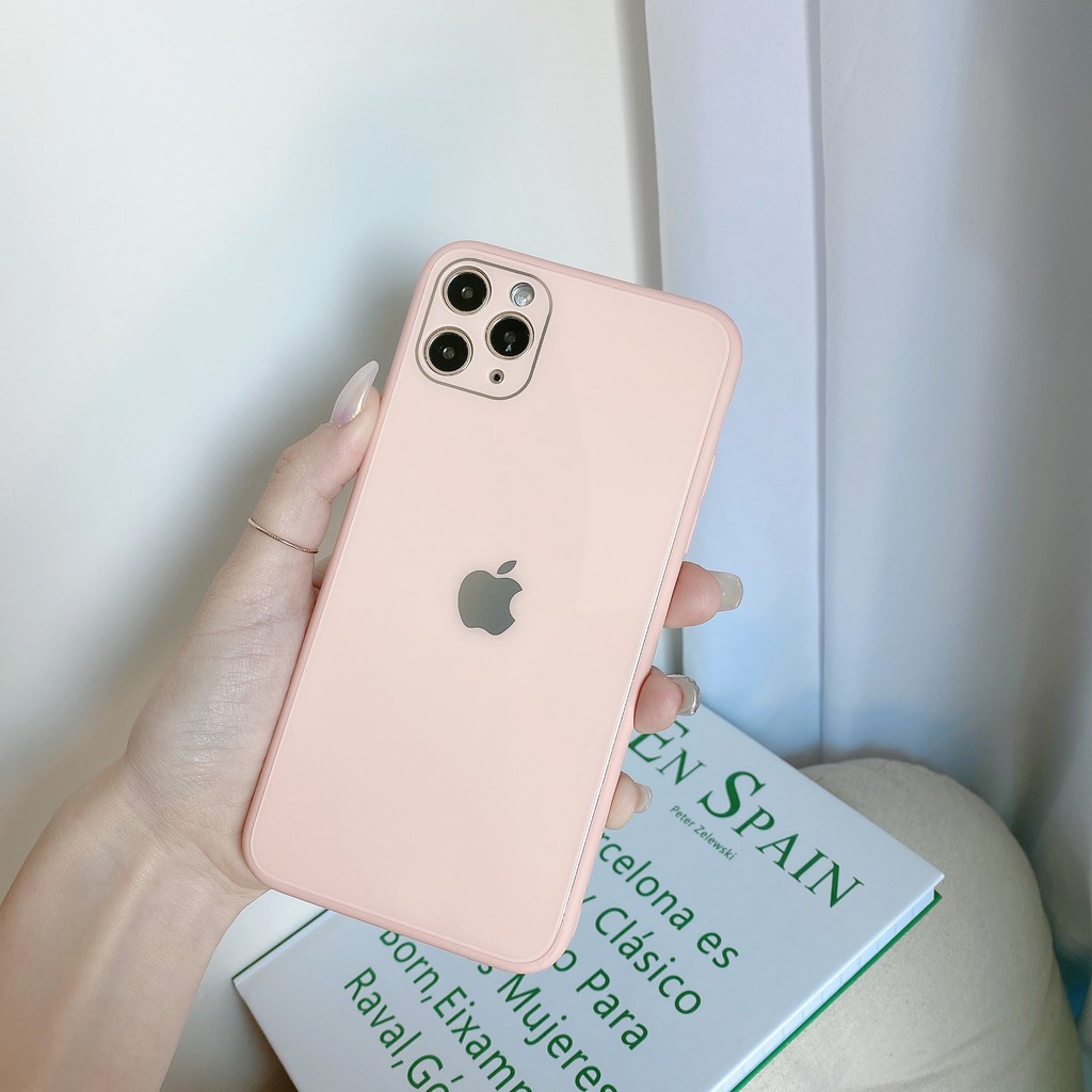 Kasus iPhone Kaca Silikon Casing IPhone  Case apple iphone 11 PRO MAX X 6S 6 7 8 Plus SE2 2020 Tempered Glass Cover Perlindungan lensa cakupan penuh