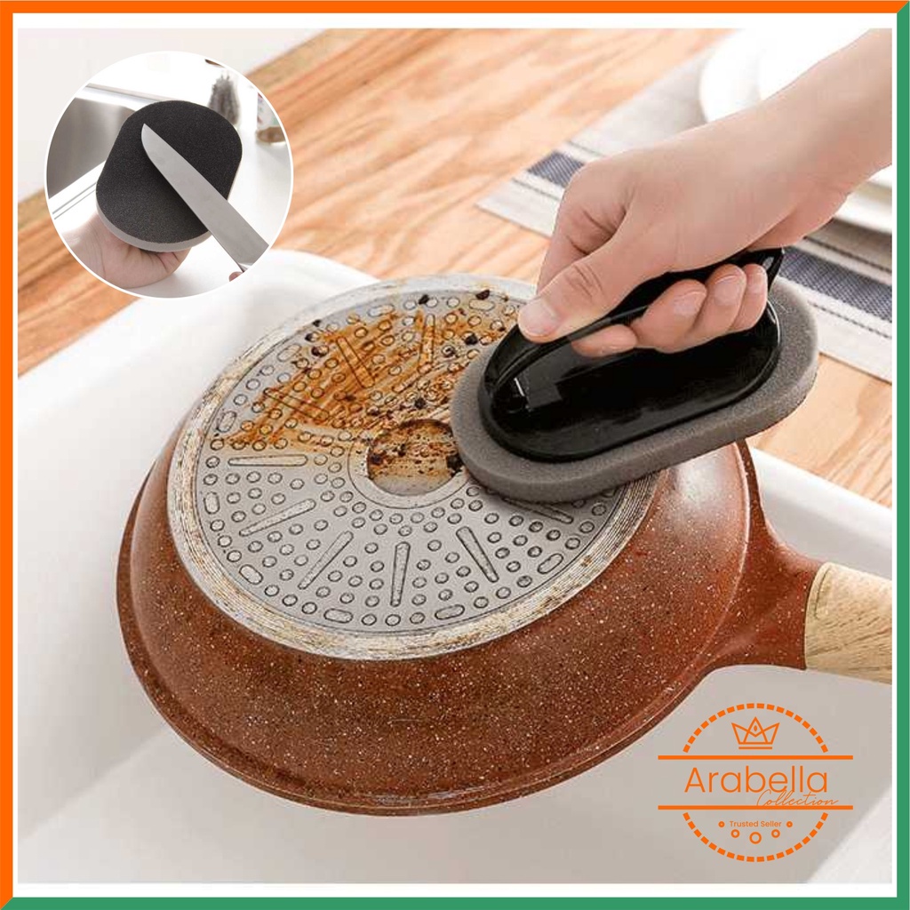 Busa cuci piring +  gagang emery /Sikat Pembersih Karat Besi Alat Dapur Kamar Mandi Stainless Nano Melamine Magic Sponge Strongwell Brush