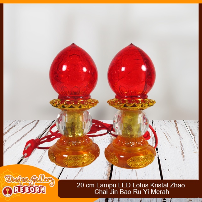 Lampu Sembahyang Altar Merah LED Lotus Kristal Zhao Chai Jin Bao RuYi