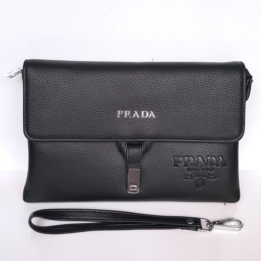 Paling Murah Handbag tas tangan pria kulit asli import super PRADA 12711 Black | Toko makmur jaya