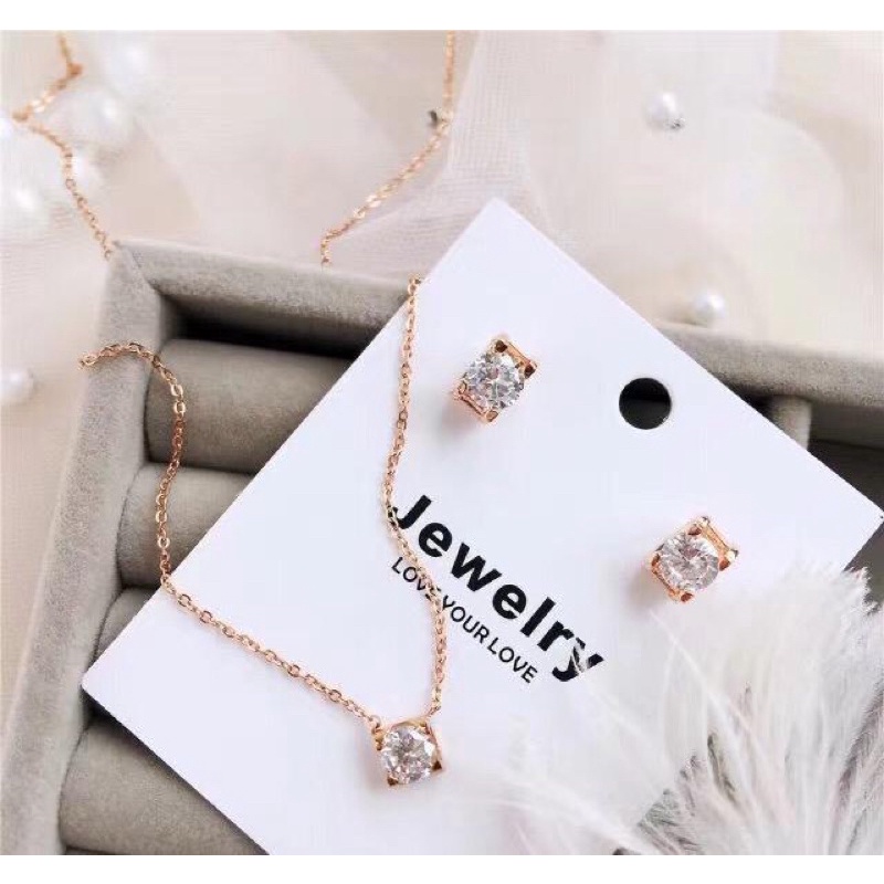 TERMURAH!!! Kalung &amp; Anting Solitaire Diamond Mata Satu Titanium