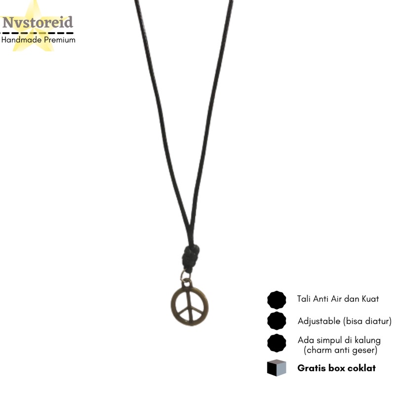 Kalung Peace Bronze lambang kedamaian / Kalung Tali pria Wanita viral