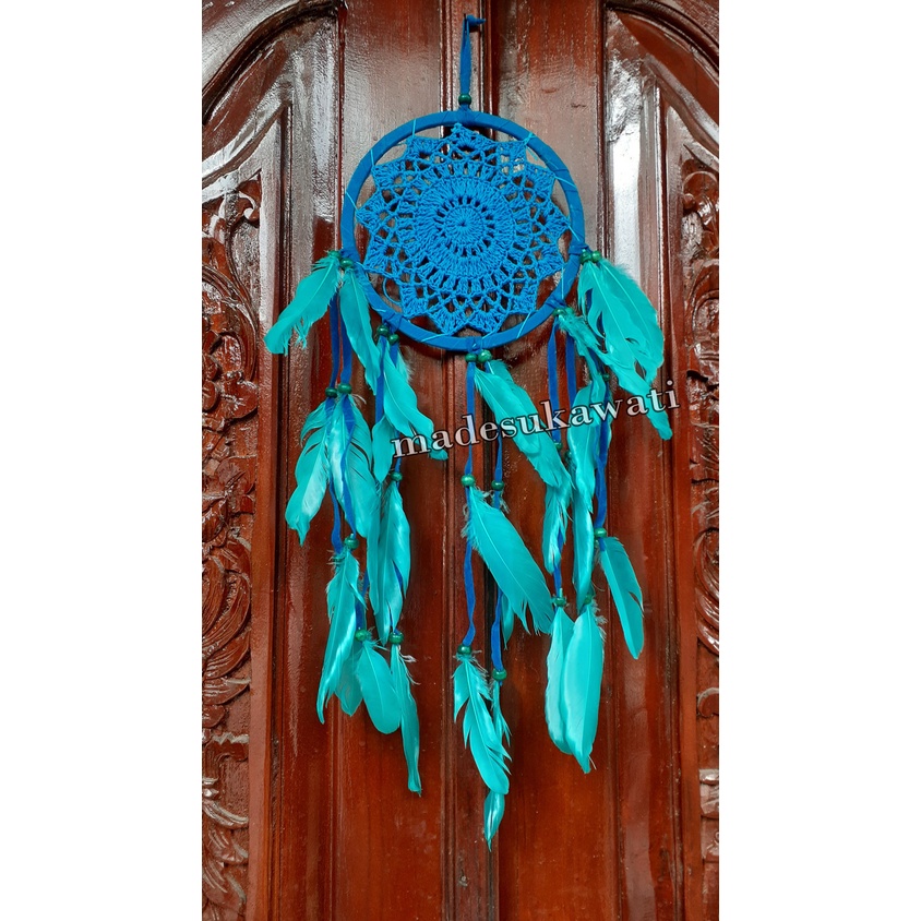 Dream catcher sulam jaring bintang benang diameter 17 panjang 53cm dekorasi hiasan rumah bulu ayam