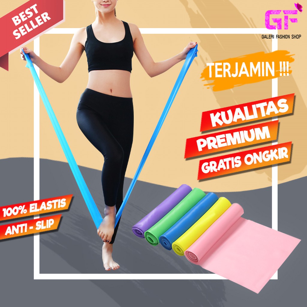 TALI KARET YOGA RESISTANCE BAND RUBBER ELASTIS PANJANG IMPORT PREMIUM OLAHRAGA GYM FITNESS GF238
