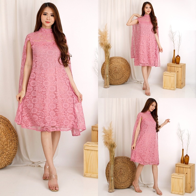 (Pasti RealPic) Dress Martha Brukat Cord Tulang Corneli Tebal Dres Batwing Brokat Premium