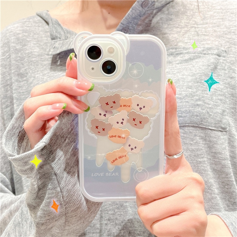 Soft Case Silikon TPU Motif Kepala Beruang Untuk iPhone 13 12 11 Pro Max X Xr Xs Max SE 2020 8 7 6 6s Plus