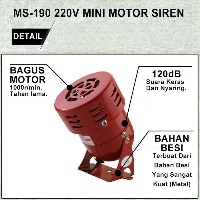 Baby Mini Motor Sirene Sirine MS-190 3 inch 12DC 24DC 220AC Red Metal Alarm