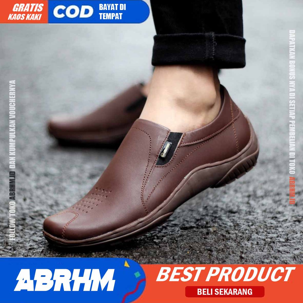 ABRHM DILBA Sepatu Slip On Pria Sepatu Pria Casual Kulit Asli Sepatu Kasual Pria Pantofel Kerja Kuliah Semi formal Original Kekinian Murah Terlaris