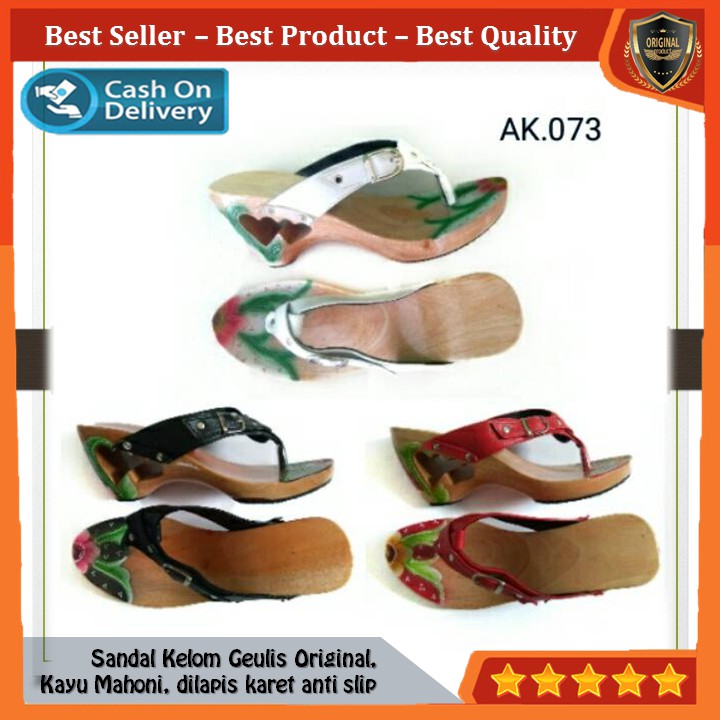 Kelom Gelis Wedges Sandal Wanita Terompah Sendal Kayu Modern, Kelom Geulis Model No AK073 COD