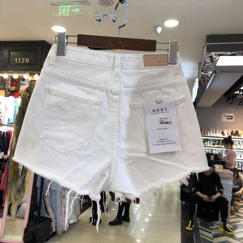OOTD Celana pendek putih wanita Hot pants jeans celana jeans pendek wanita sobek shorts pants wanita  korea ootd ripped jeans wanita cewek dewasa kekinian jumbo