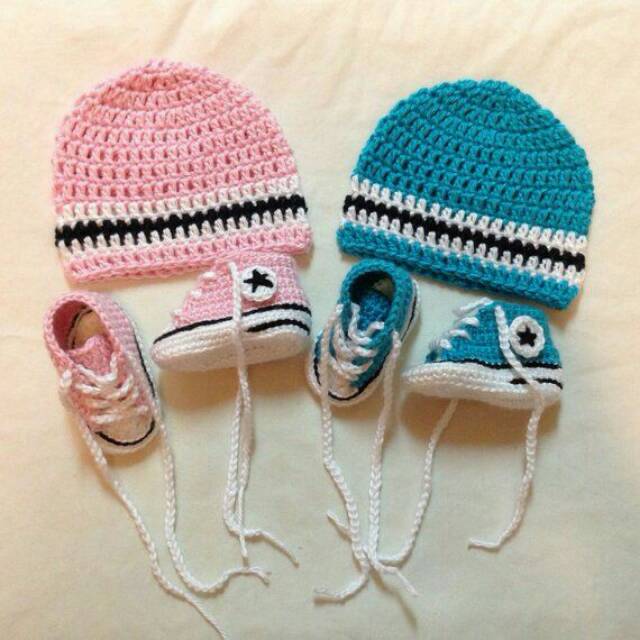 Sneakers casual rajut set girl or boy baby topi  sepatu