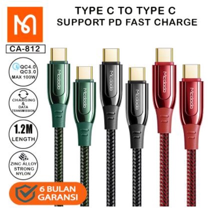 MCDODO CA-812 Cable Charger Fast Charging Type C To Type C Kabel 100W 5A Samsung Huawei