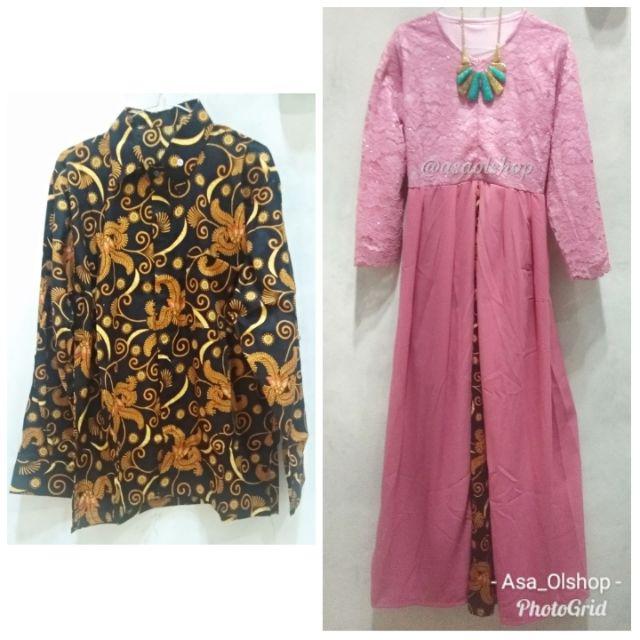 Zola_batik Couple Gamis Brokat Lengan Panjang Anami Couple