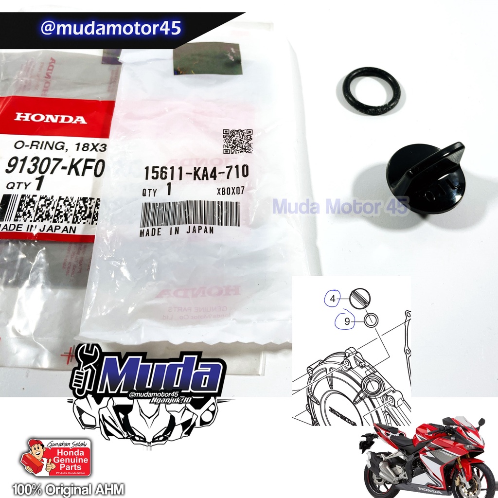 TUTUP OLI MESIN PLUS O-RING CBR250RR 15611-KA4-710 91307-KF0-003 CAP OIL FILLER CBR 500 250 CB 400 C