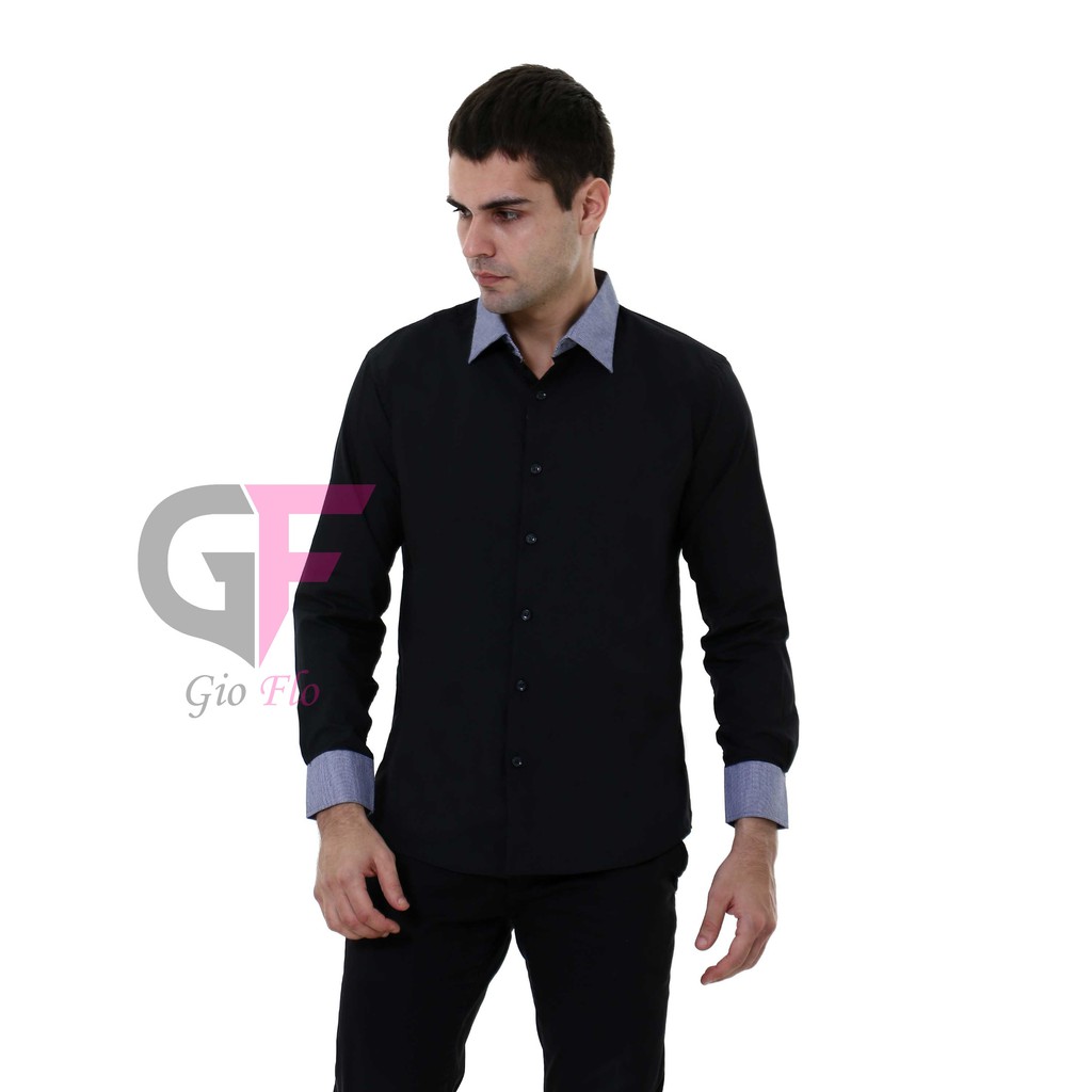 GIOFLO Kemeja Formal Pria Kantoran Slimfit Lengan Panjang Hitam / LNG 1448