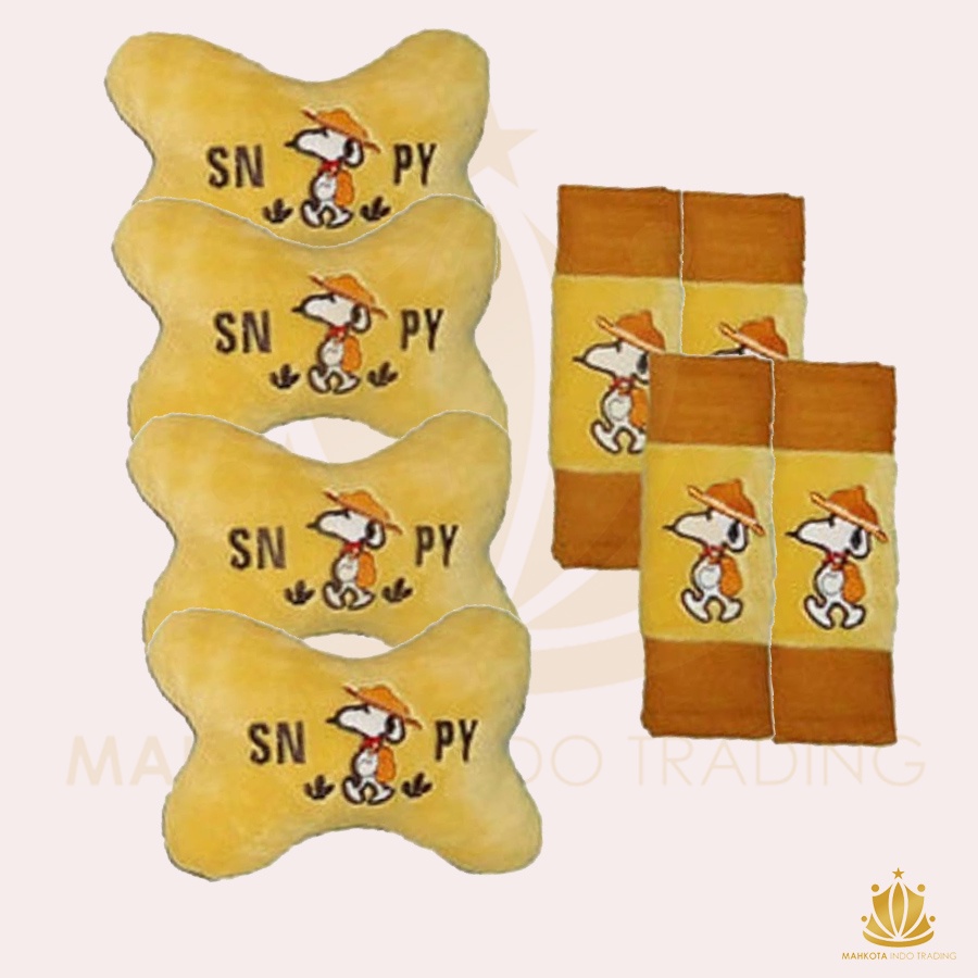 Bantal Jok Mobil Snoopy Set 8 PC / Bantal Leher Mobil Snoopy 8 PC PROMO MURAH